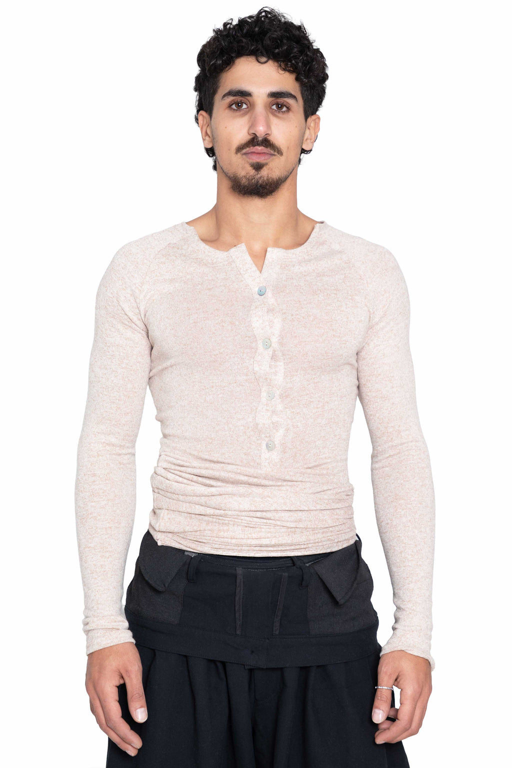 Bahhar Beige Buttoned Top