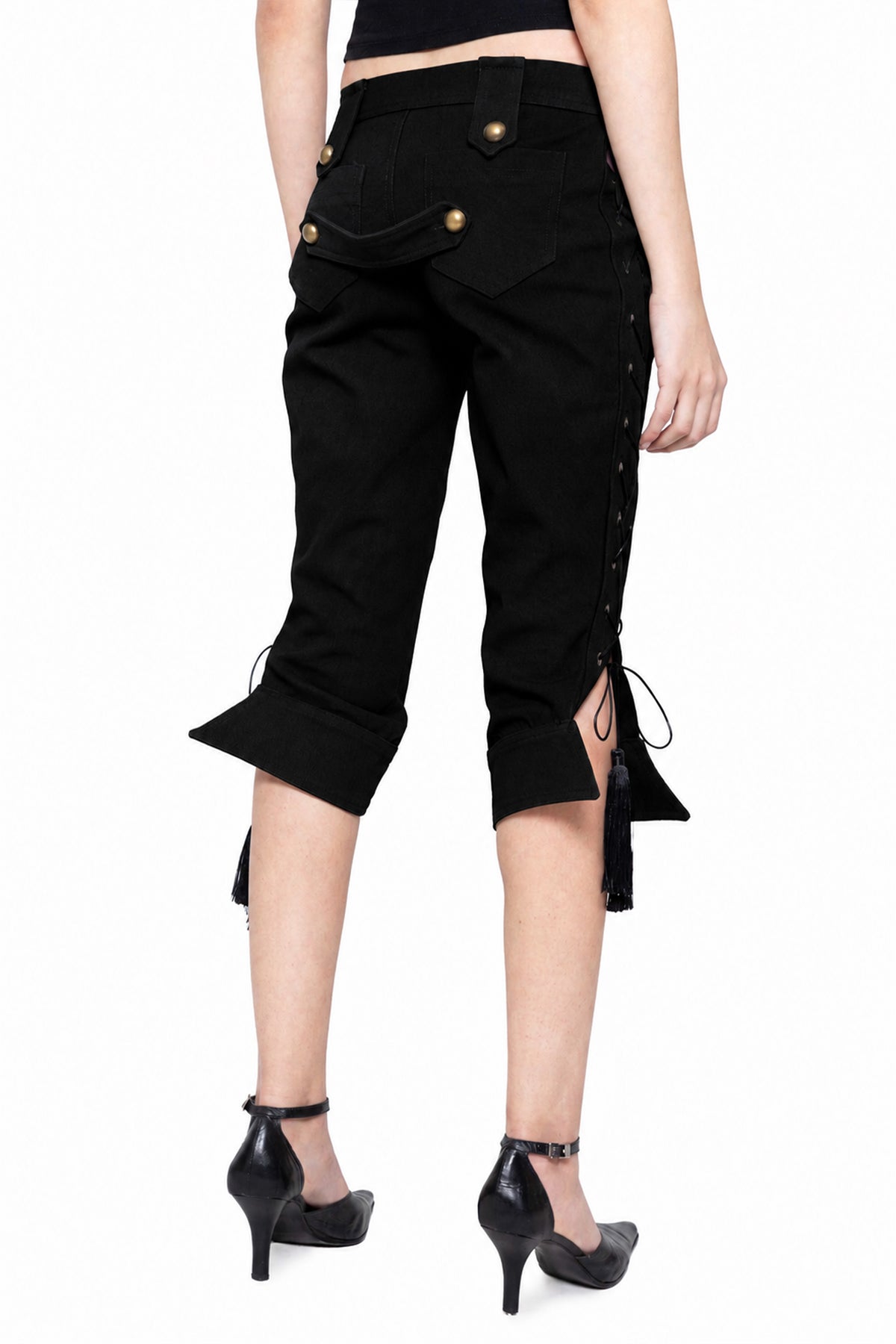 Militant Lace Up Black Cargo Capris