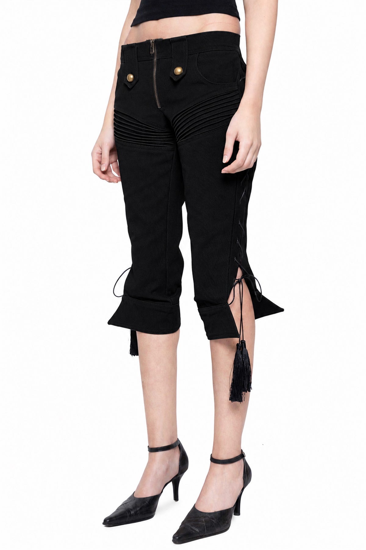 Militant Lace Up Black Cargo Capris