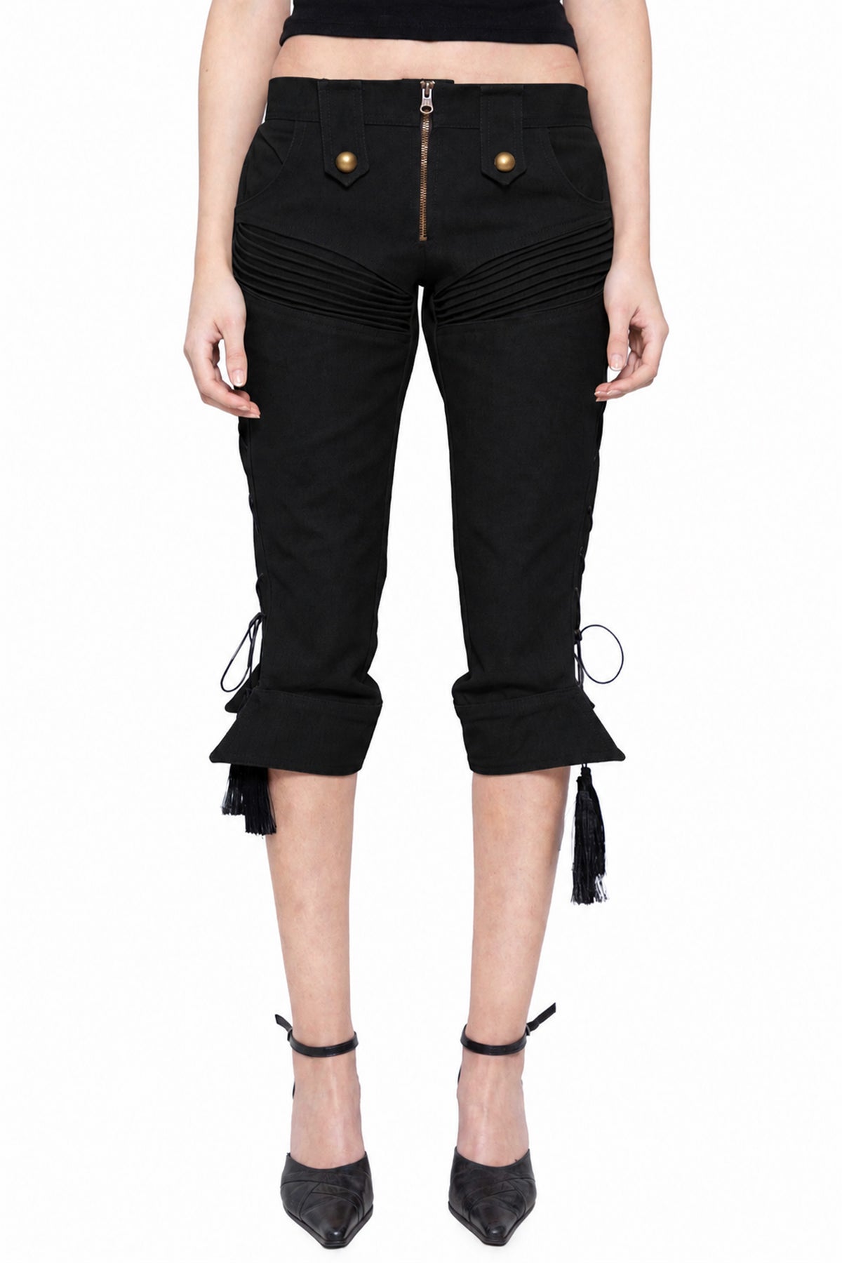 Militant Lace Up Black Cargo Capris