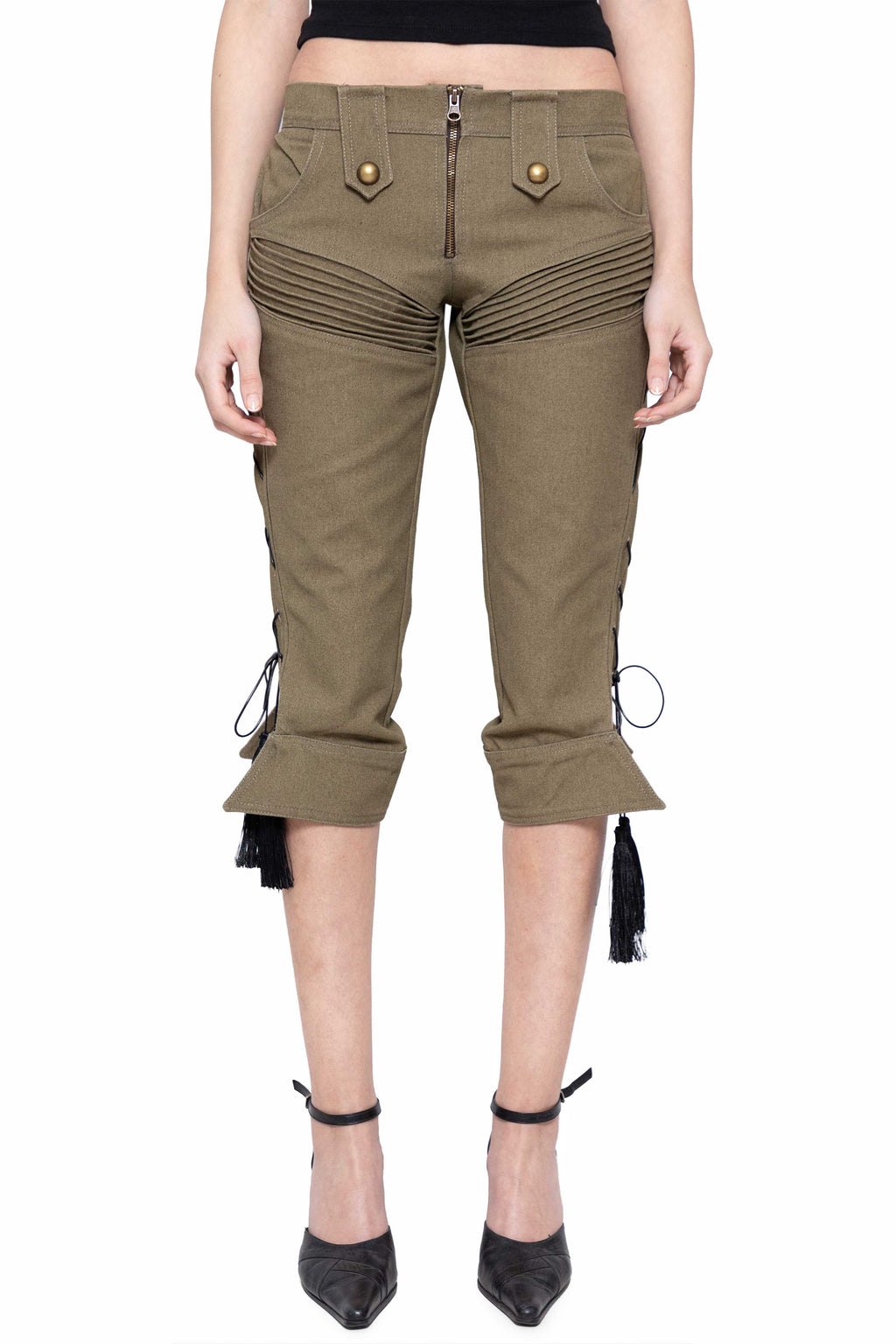Militant Lace Up Khaki Cargo Capris