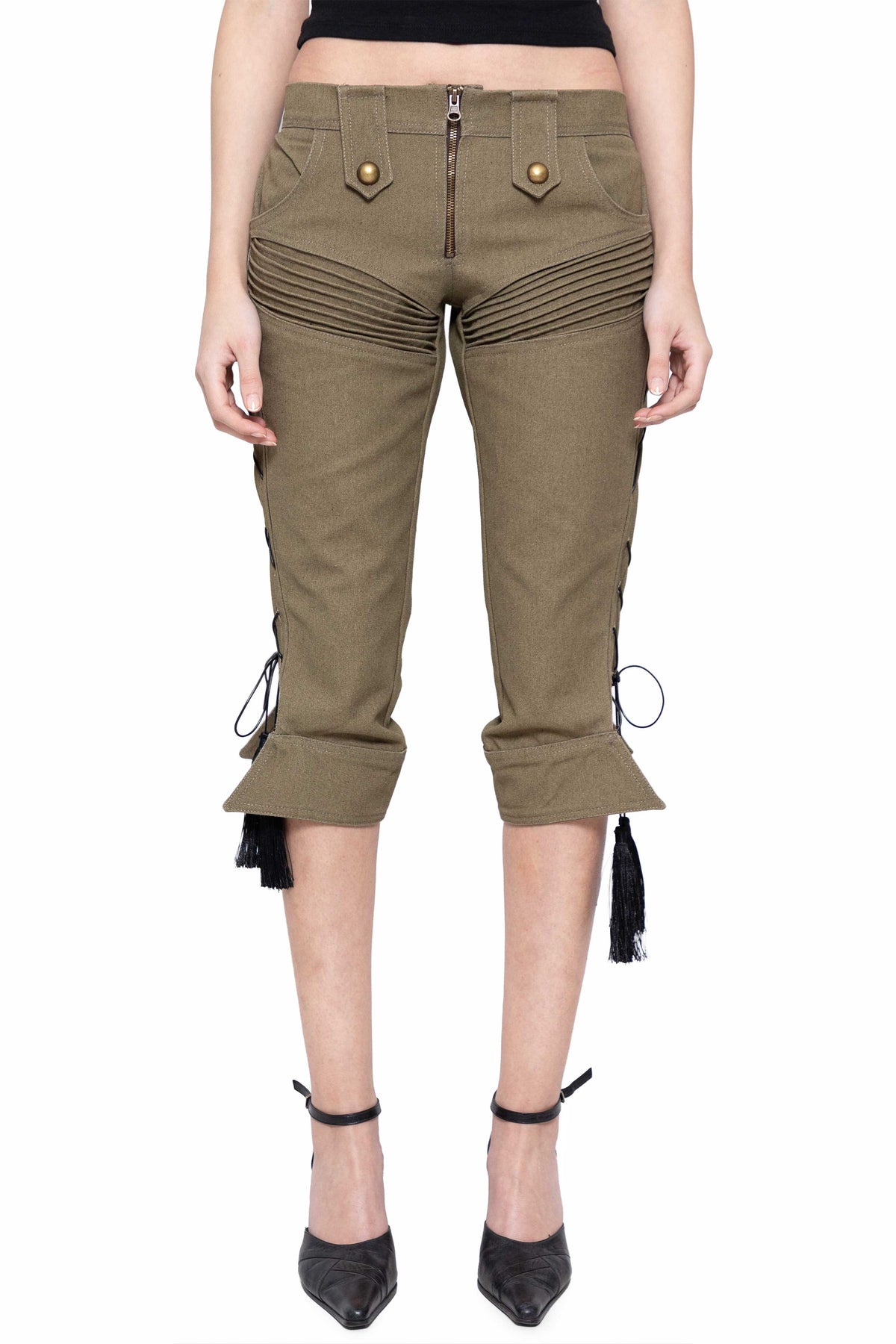 Militant Lace Up Khaki Cargo Capris