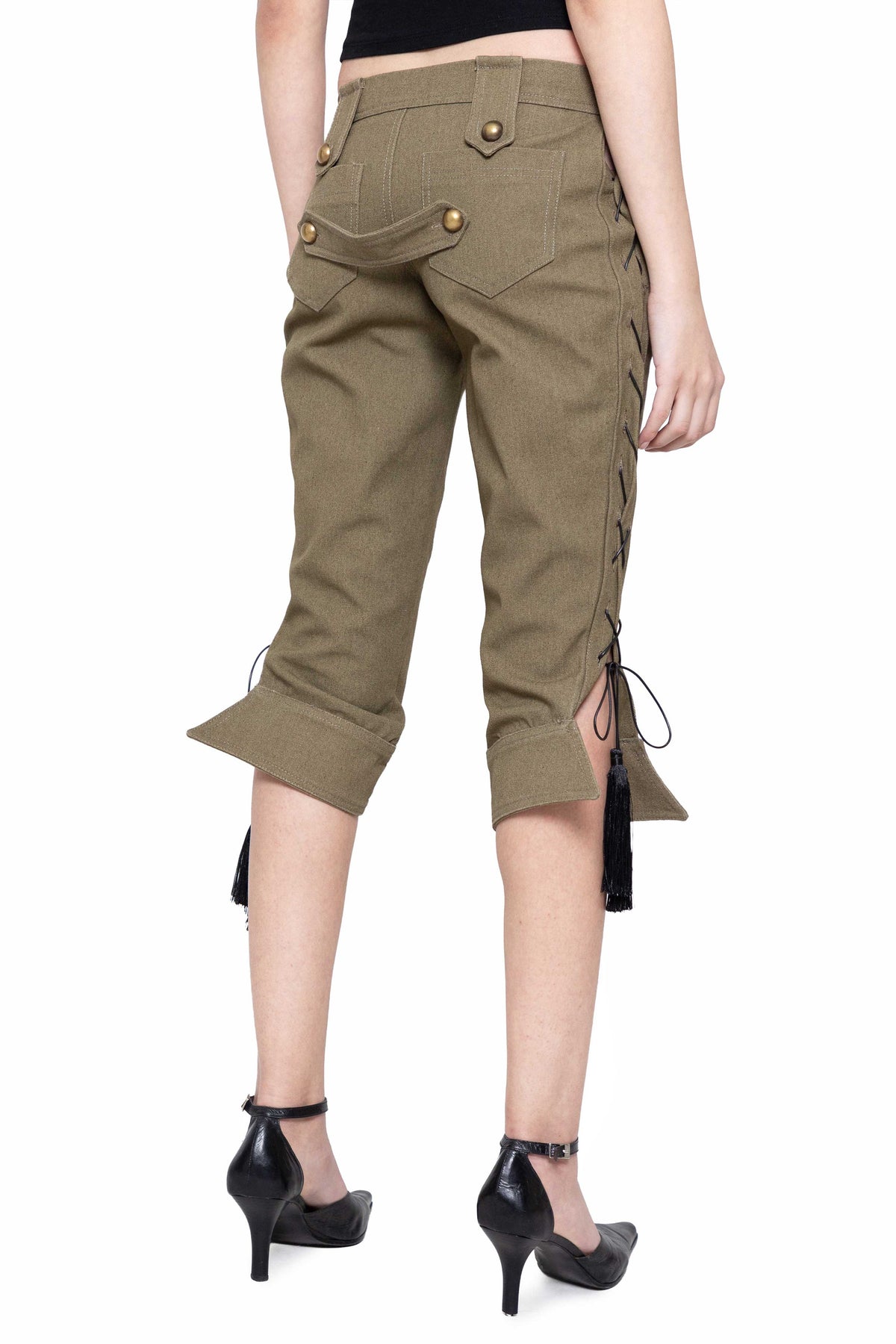 Militant Lace Up Khaki Cargo Capris